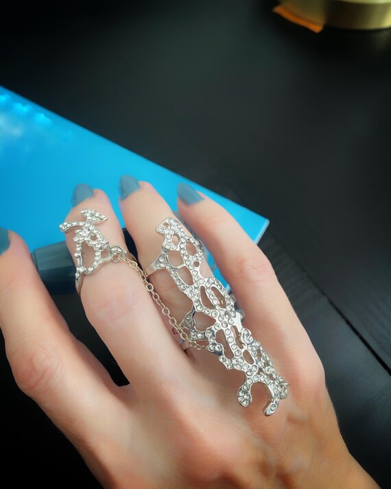 rhinestone rings with chains, statement jewelry s… - image 4