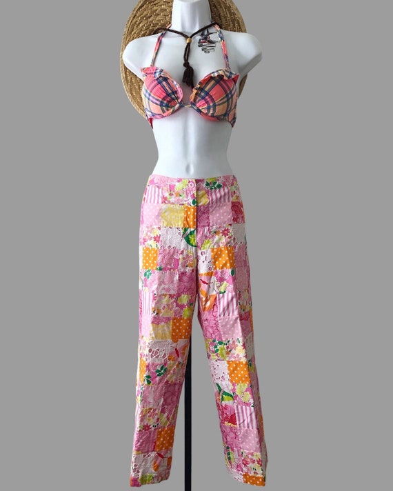 lilly pulitzer patchwork pant pink & orange croppe
