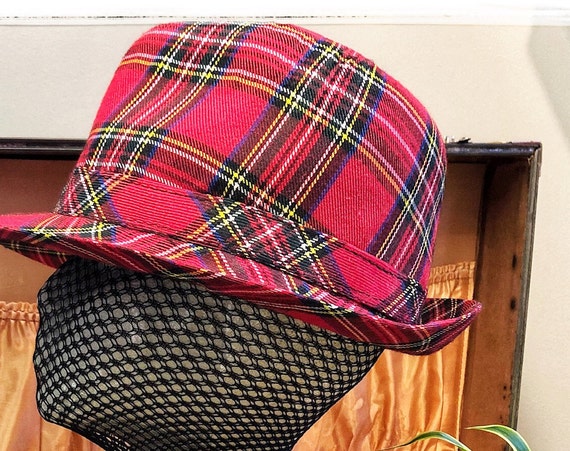 red plaid fedora, rat pack vintage unisex menswea… - image 8