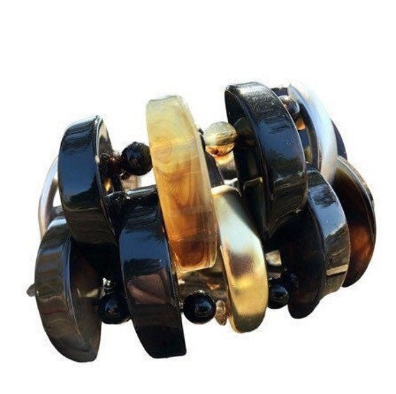 bold tribal bracelet, tortoise pattern resin stre… - image 1