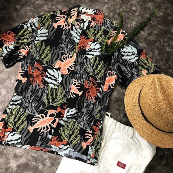 mens lobster print hawaiian aloha shirt size large - image 1