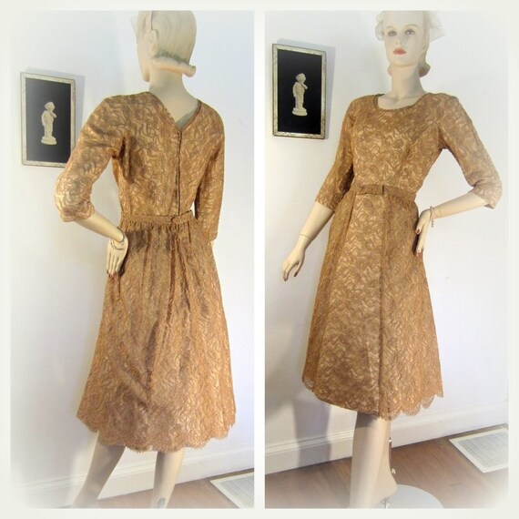 50s lace cocktail dress, audrey hepburn vintage b… - image 2