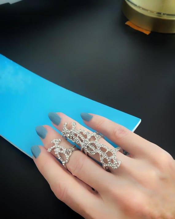 rhinestone rings with chains, statement jewelry s… - image 2