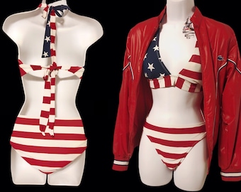 stars and stripes swimsuit, vintage 4th of july pin up, myra breckinridge bikini