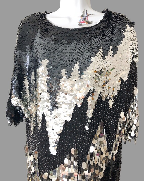 80s oleg cassini cocktail dress, silk with sequin… - image 2