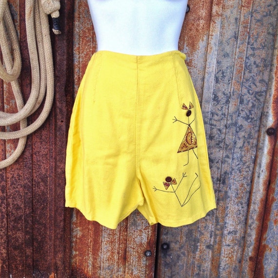 60s yellow cotton novelty short, womens vintage s… - image 2