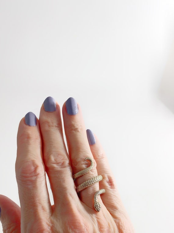 silver tone snake statement ring, vintage jewelry… - image 3