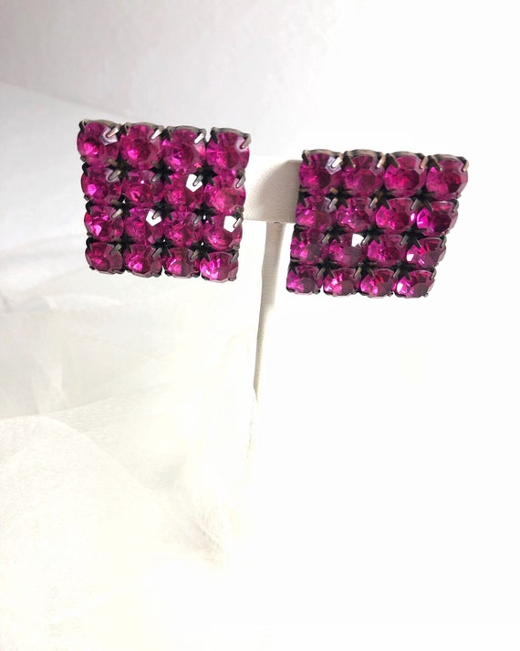 hot pink rhinestone clip earring, barbie core vin… - image 1