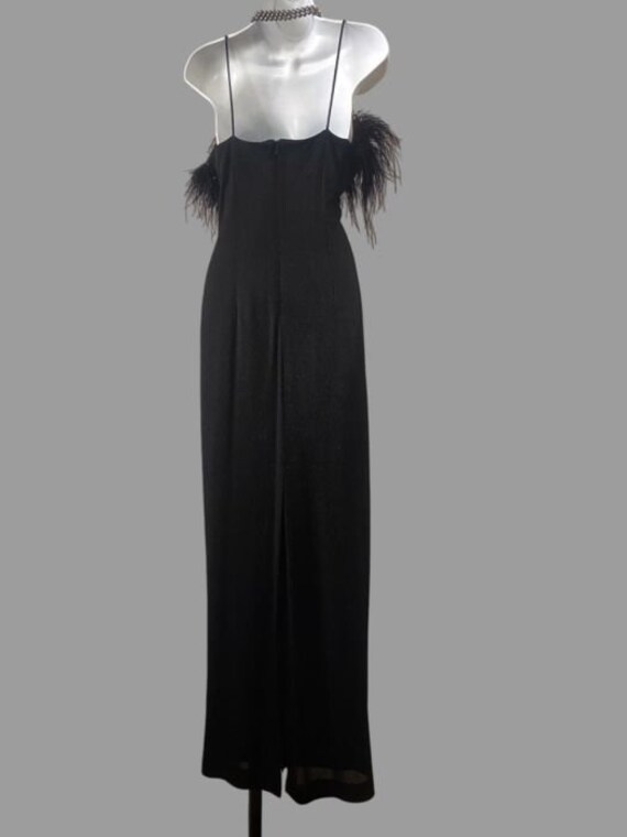 80s ostrich feather black velvet gown, long vinta… - image 5