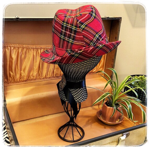 red plaid fedora, rat pack vintage unisex menswea… - image 3