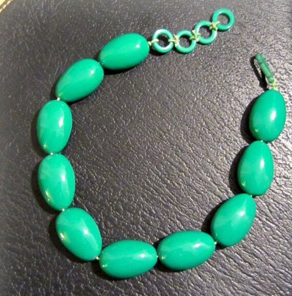 30s mcm jade green beaded choker, frida kahlo vin… - image 3