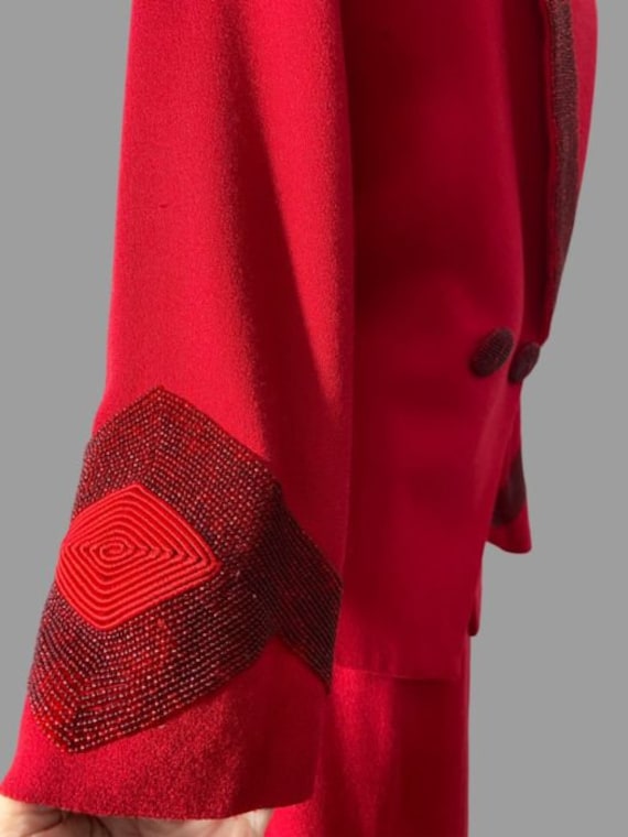 80s nolan miller red beaded suit, dynasty designe… - image 5