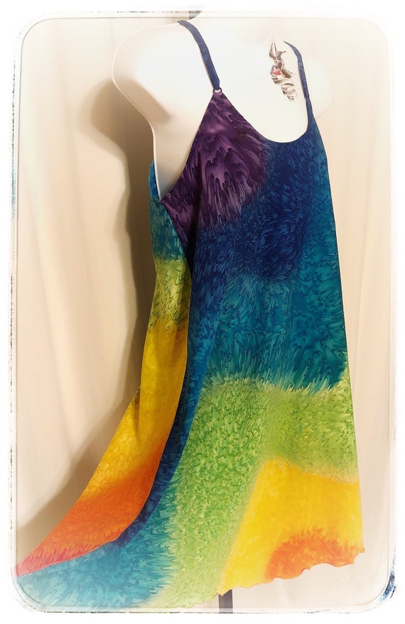 tie dye slip dress, rainbow bright boho dress, sil