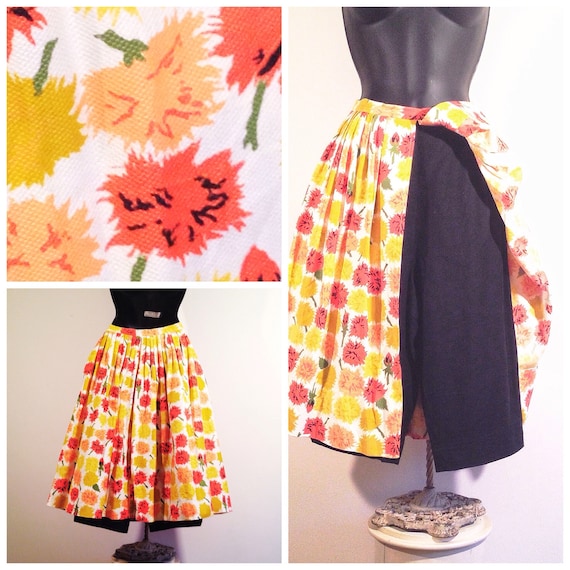 60s floral short skirt combo / vintage flower prin