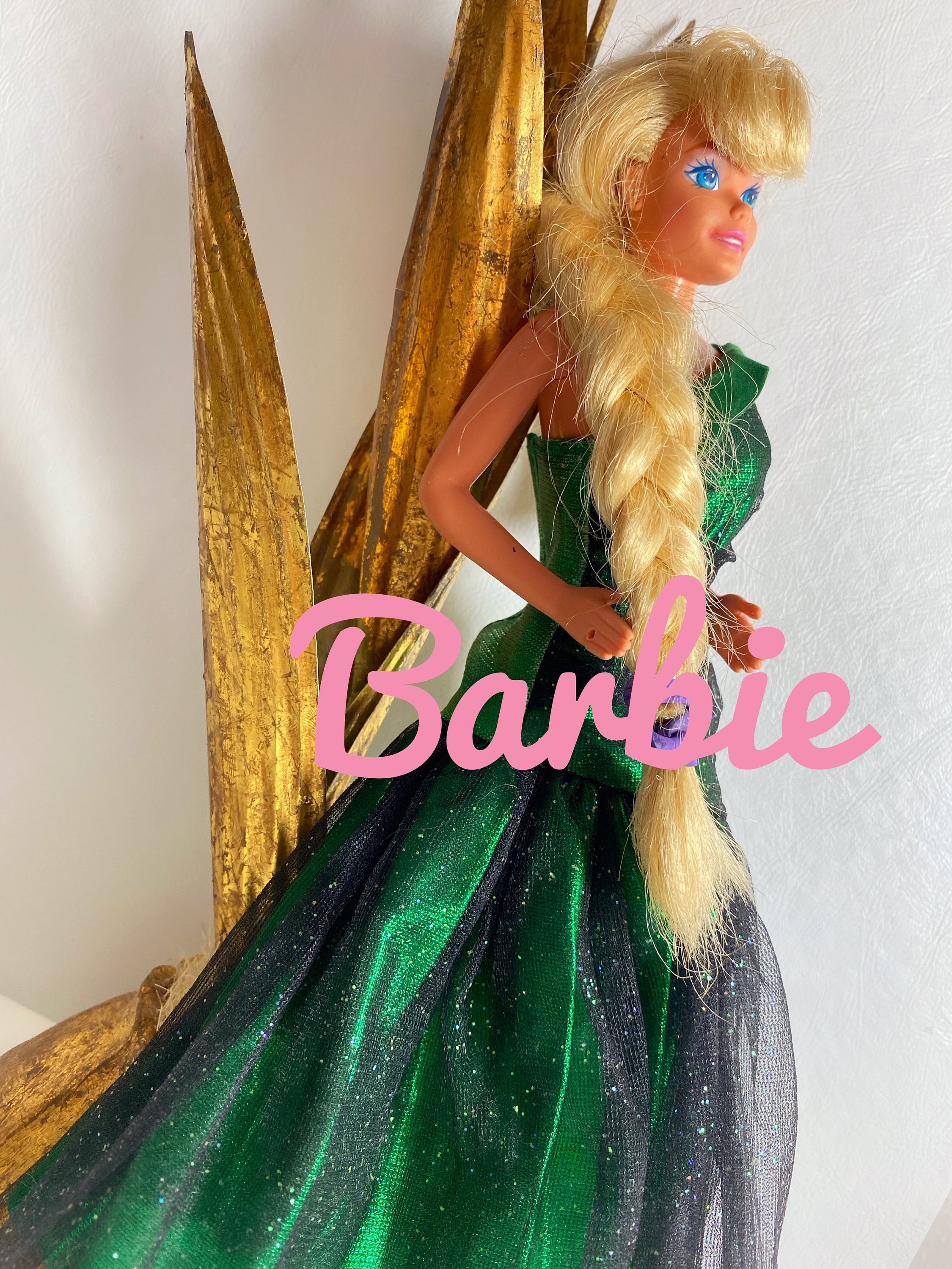 1976 Barbie Blonde Braid Bangs Mermaid Green Gown, Vintage