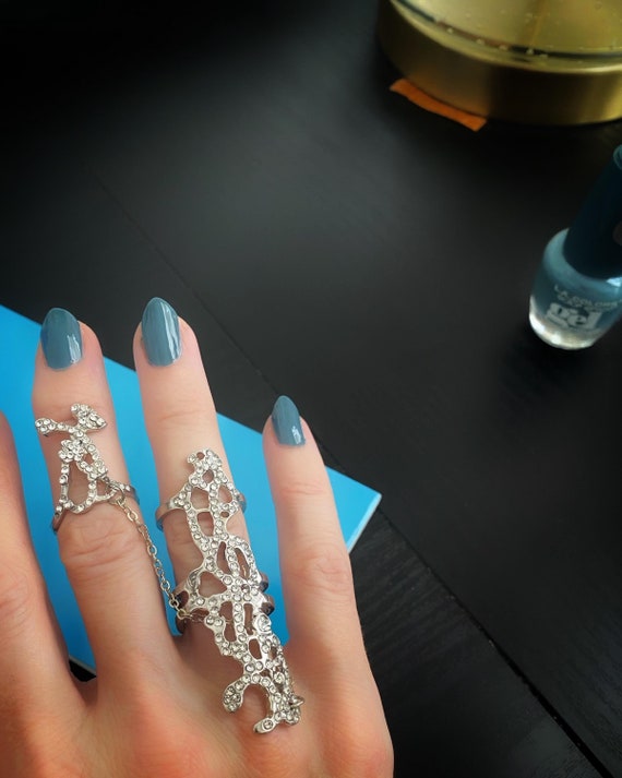 rhinestone rings with chains, statement jewelry s… - image 1