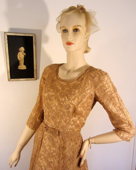 50s lace cocktail dress, audrey hepburn vintage b… - image 1