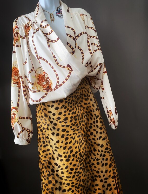 80s scarf print blouson top, vintage long sleeve … - image 4