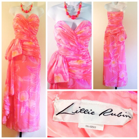 vintage floral gown / strapless prom dress / lilli