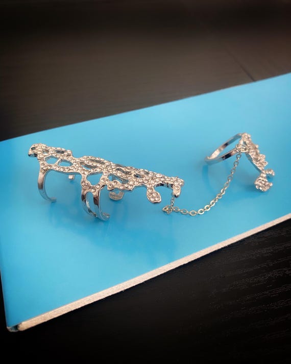 rhinestone rings with chains, statement jewelry s… - image 10