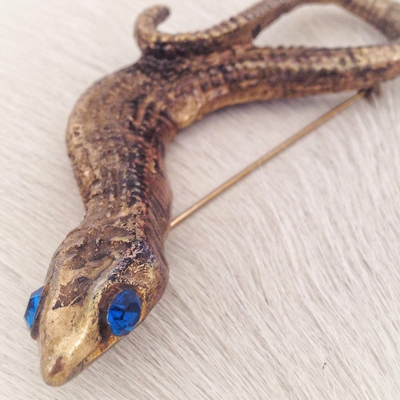 sapphire rhinestone brooch / 80s snake / vintage s
