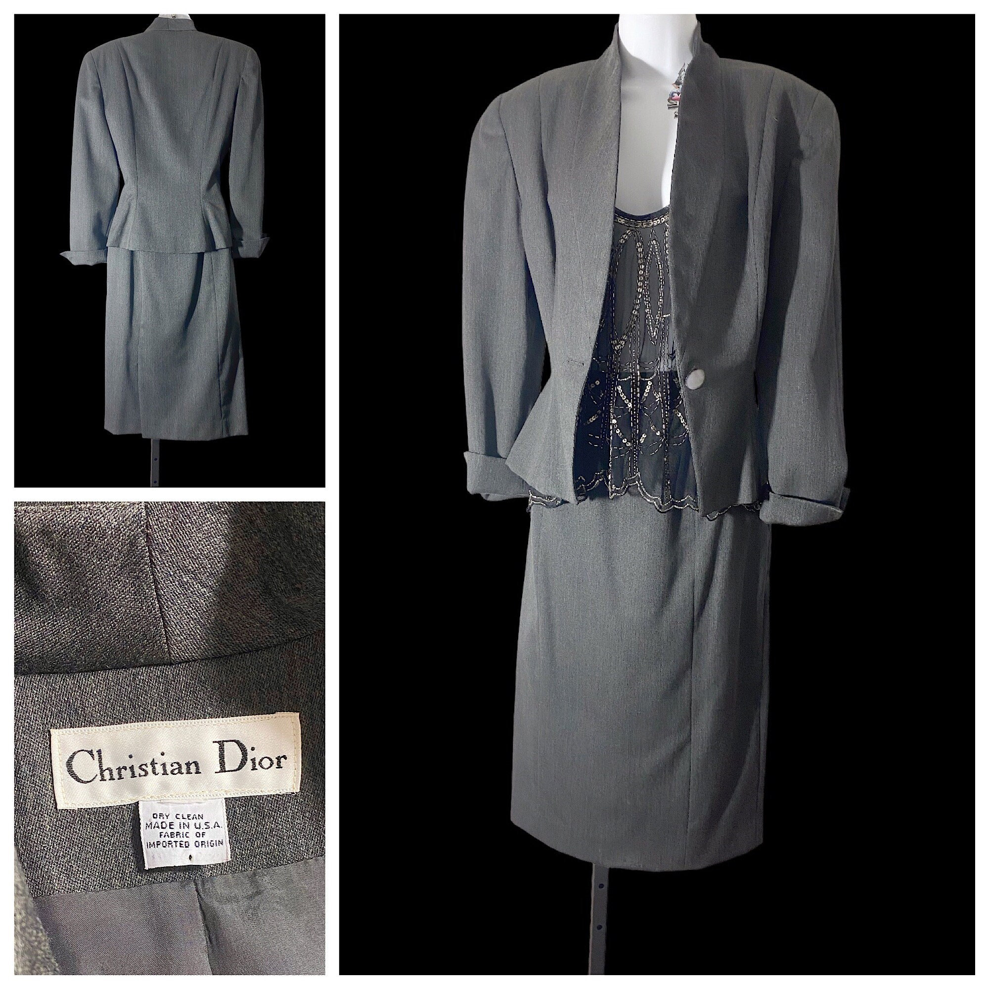 Christian Dior Heather Grey Suit, Vintage Designer 80s/90s