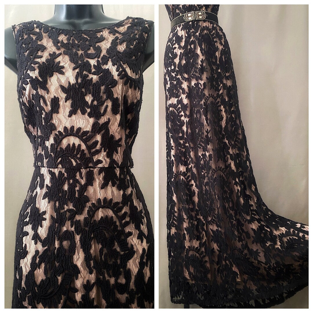 Adrianna Papell Black Nude Beaded Lace Bodycon Dress