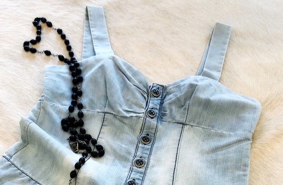 womens faded denim romper, vintage playsuit with … - image 7