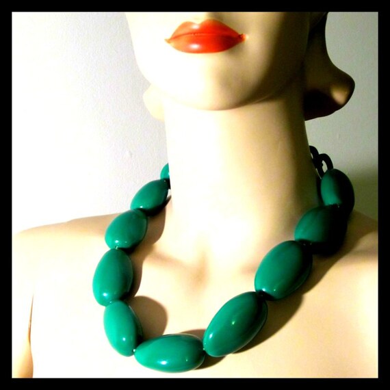 30s mcm jade green beaded choker, frida kahlo vin… - image 2