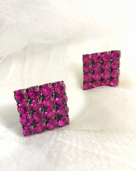 hot pink rhinestone clip earring, barbie core vin… - image 5