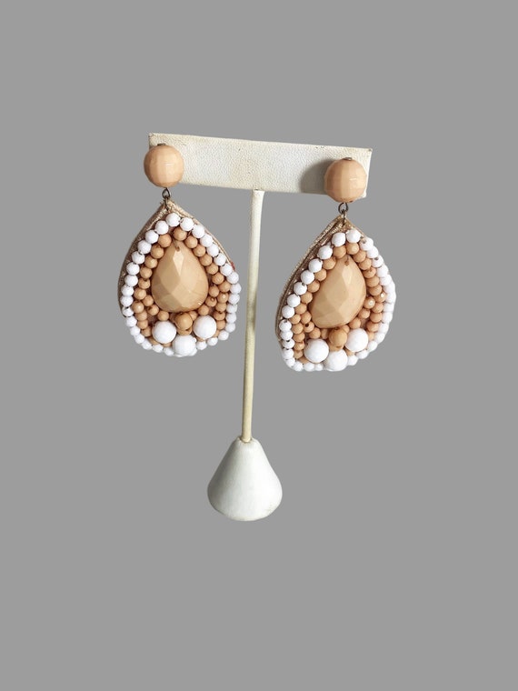 teardrop beaded dangle earrings, vintage statemen… - image 1