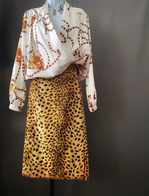 80s scarf print blouson top, vintage long sleeve … - image 5