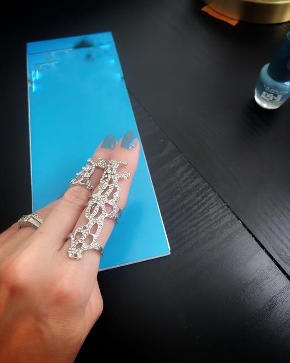 rhinestone rings with chains, statement jewelry s… - image 3