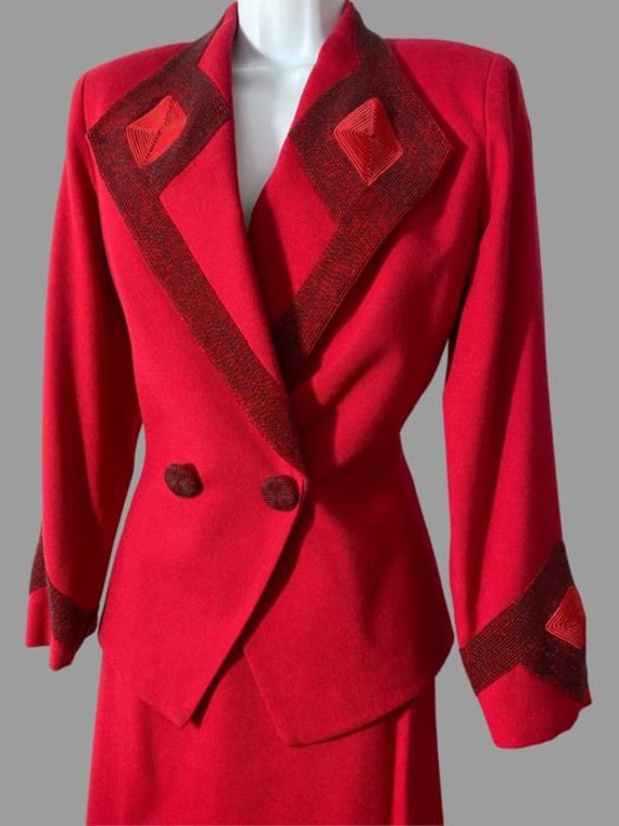 80s nolan miller red beaded suit, dynasty designe… - image 2