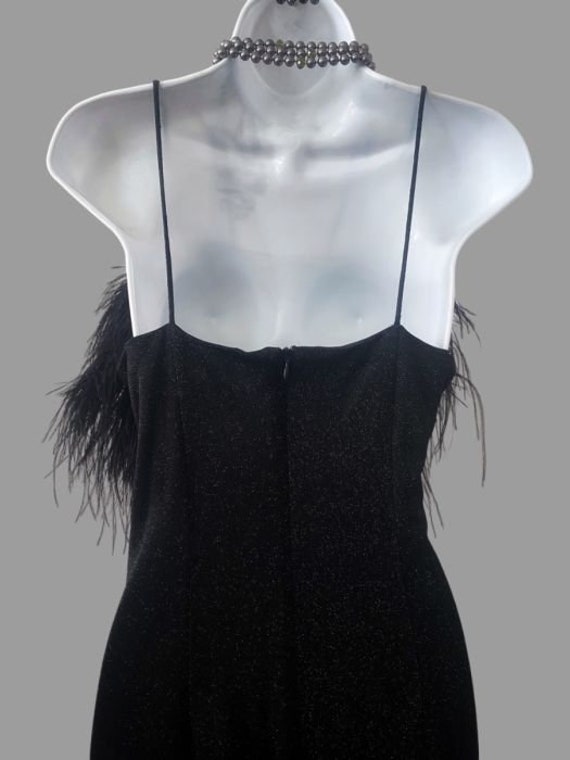 80s ostrich feather black velvet gown, long vinta… - image 4