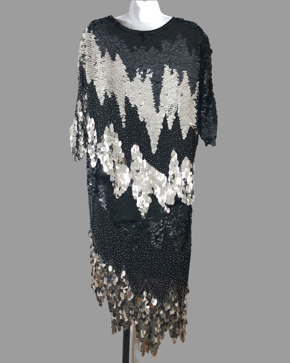 80s oleg cassini cocktail dress, silk with sequin… - image 6