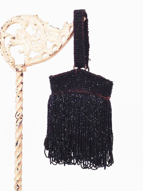 20s deco beaded bag, great gatsby flapper fringe … - image 1