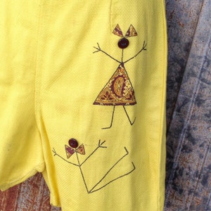 60s yellow cotton novelty short, womens vintage short image 5