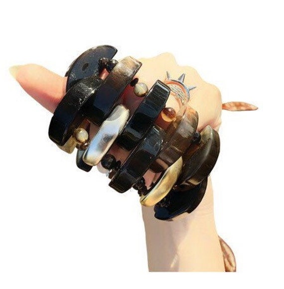 bold tribal bracelet, tortoise pattern resin stre… - image 7