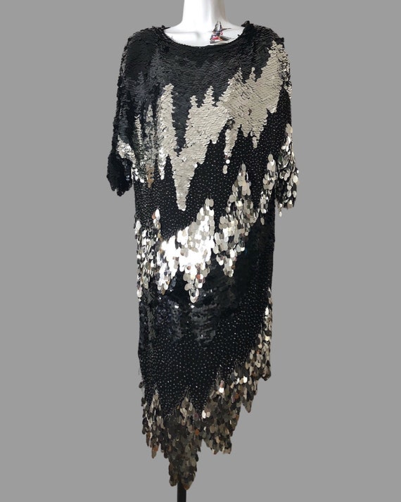 80s oleg cassini cocktail dress, silk with sequin… - image 4