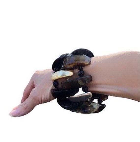 bold tribal bracelet, tortoise pattern resin stre… - image 5