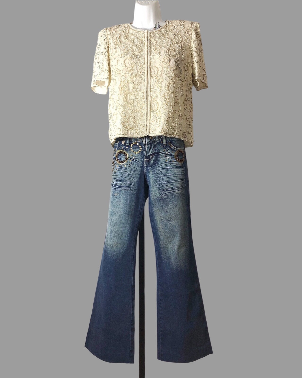 Ivory Beaded Vintage Lace Bertine