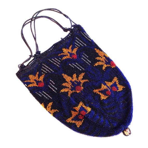 Great Gatsby accessories / blue beaded bag / vinta