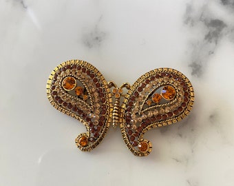 butterfly brooch colorful crystals gold tone metal, insect jewelry pin gift for mom
