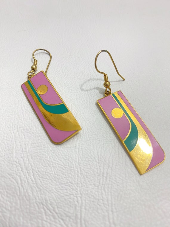 graphic color block dangly earrings, geo pattern e