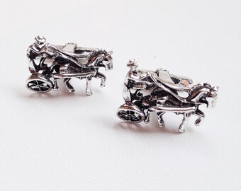 60s silver tone cuff links, vintage horse wagon barn wedding, mens formal wear groom accessories, gift for him