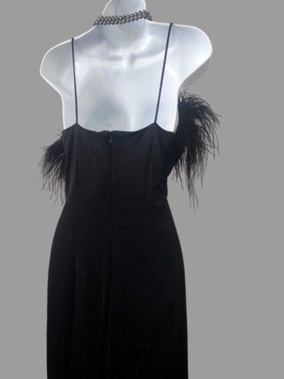 80s ostrich feather black velvet gown, long vinta… - image 7