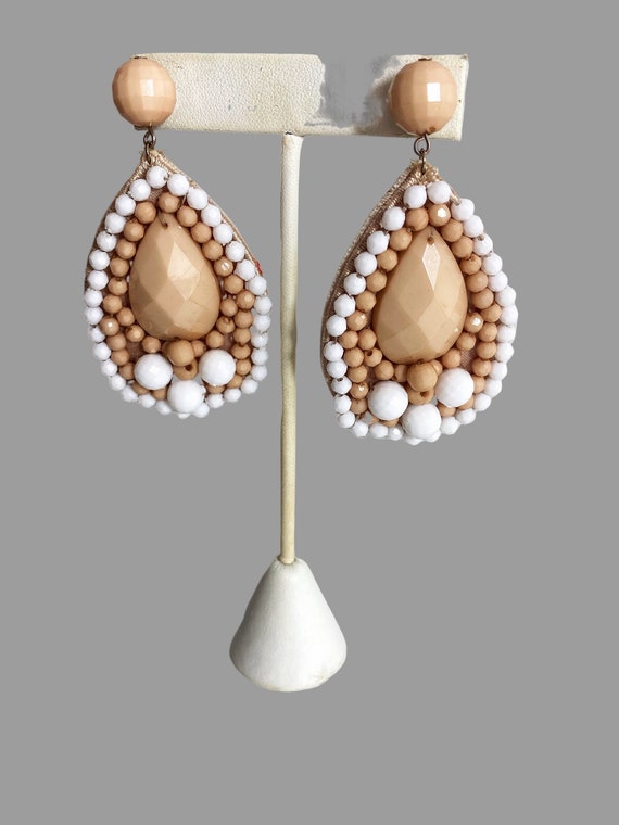 teardrop beaded dangle earrings, vintage statemen… - image 2