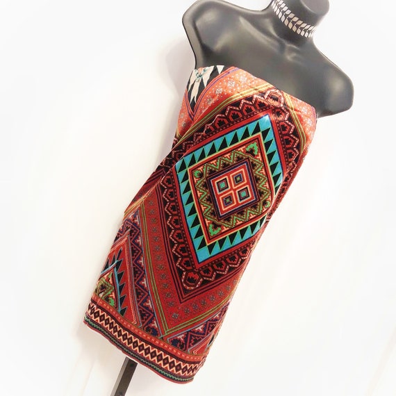 velvet skirt / tribal print / strapless top / tube
