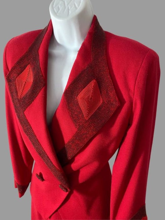 80s nolan miller red beaded suit, dynasty designe… - image 3